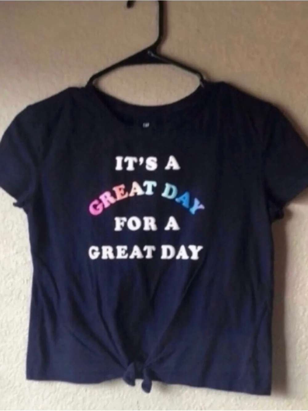 Gap Shirt Kids Dark Blue Short Sleeve Tie Front Graphic Great Day T-Shirt Large